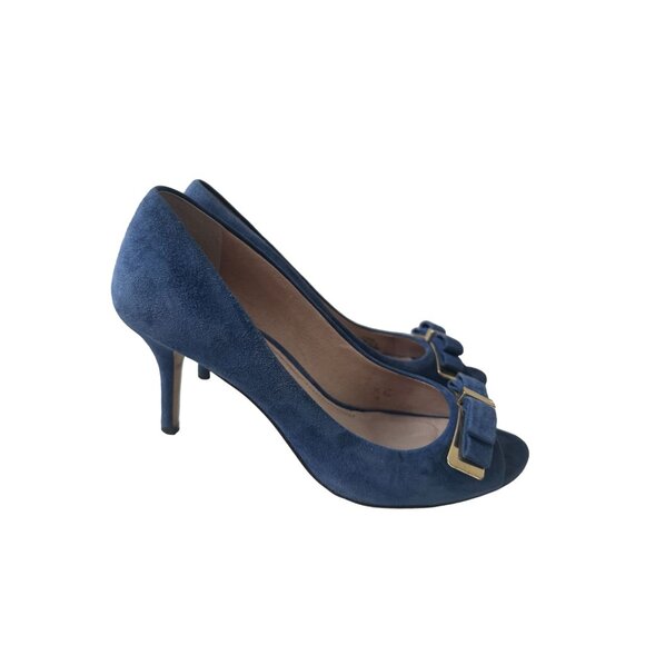 LOUISE ET CIE Blue Suede Bow Heels size 37.5/7.5 - Picture 2 of 9